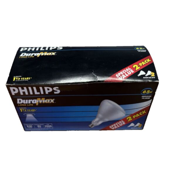 Phillips DuraMax Indoor BR40 65 watt Flood Light Bulbs - 2 Bulbs New In Box - Picture 1 of 3